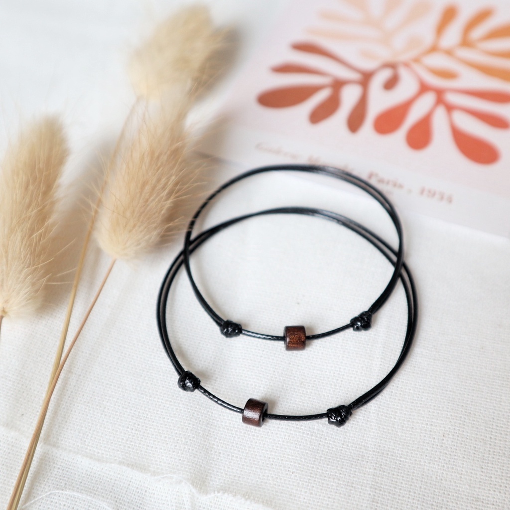 Gelang Tali Kayu Vintage Wood 1mm Korean Thread Model Slide Cocok Untuk Gelang Couple Gelang Pria & 