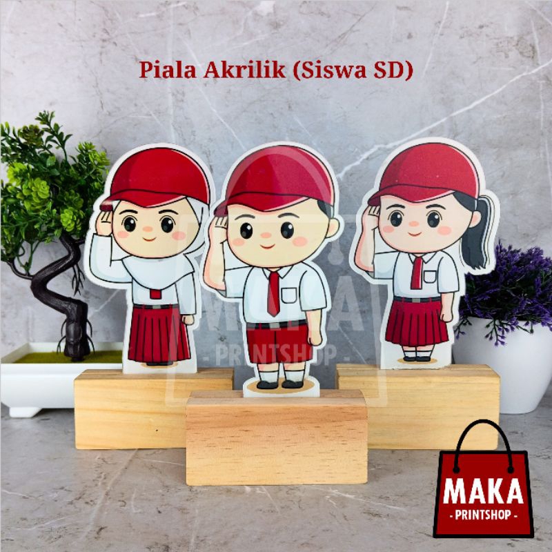Plakat Akrilik Sekolah (Siswa SD) Tatakan Kayu - Plakat Anak -Plakat Akrilik - Piala Akrilik - Piala