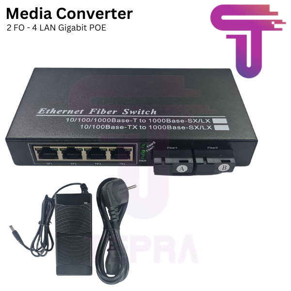 Media Converter 2 Port FO 4 Port Gigabit LAN POE / 2 FO 4 Gigabit POE