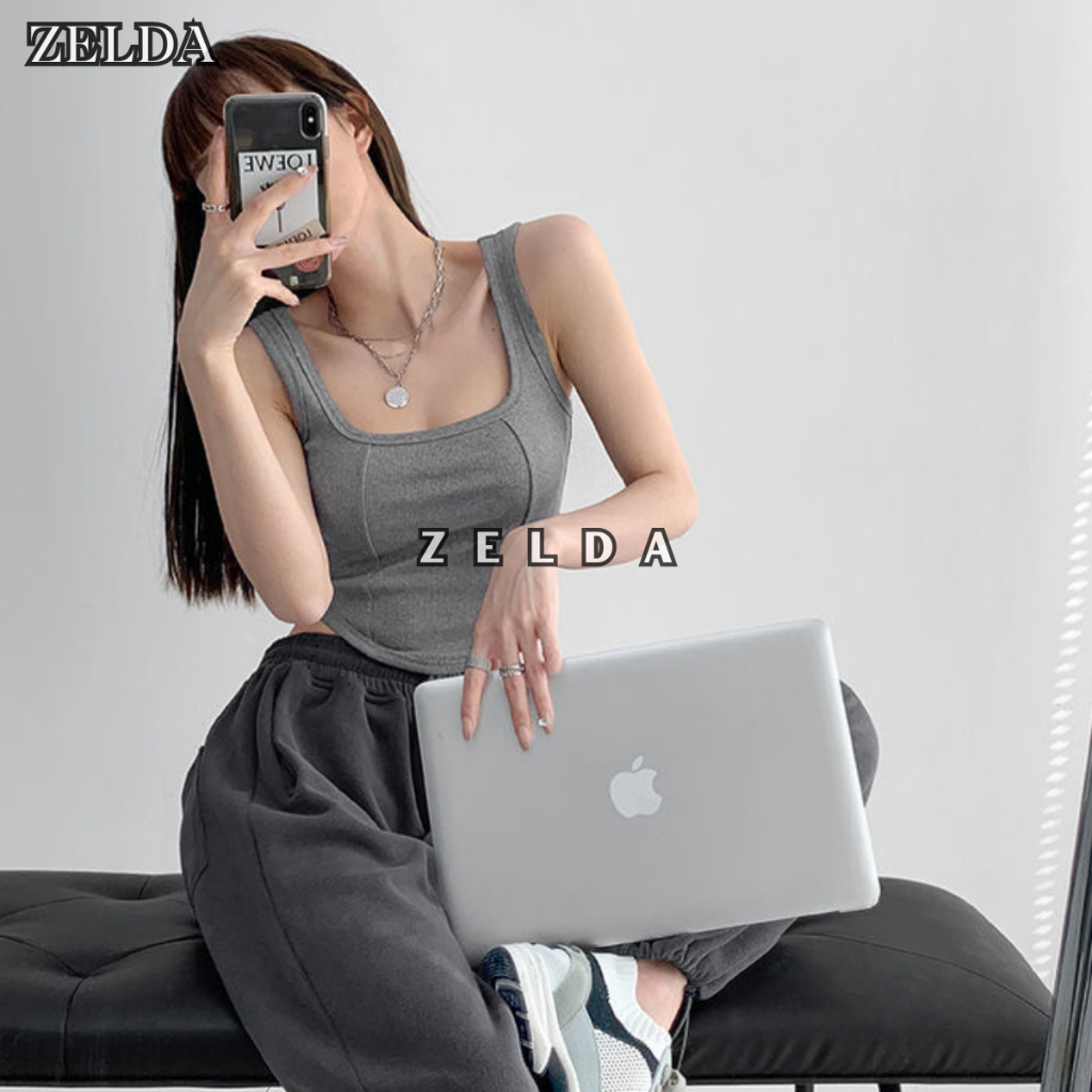 Zelda - Kaley Tanktop Crop Leher Kotak Garis Dua ( TC 003 )