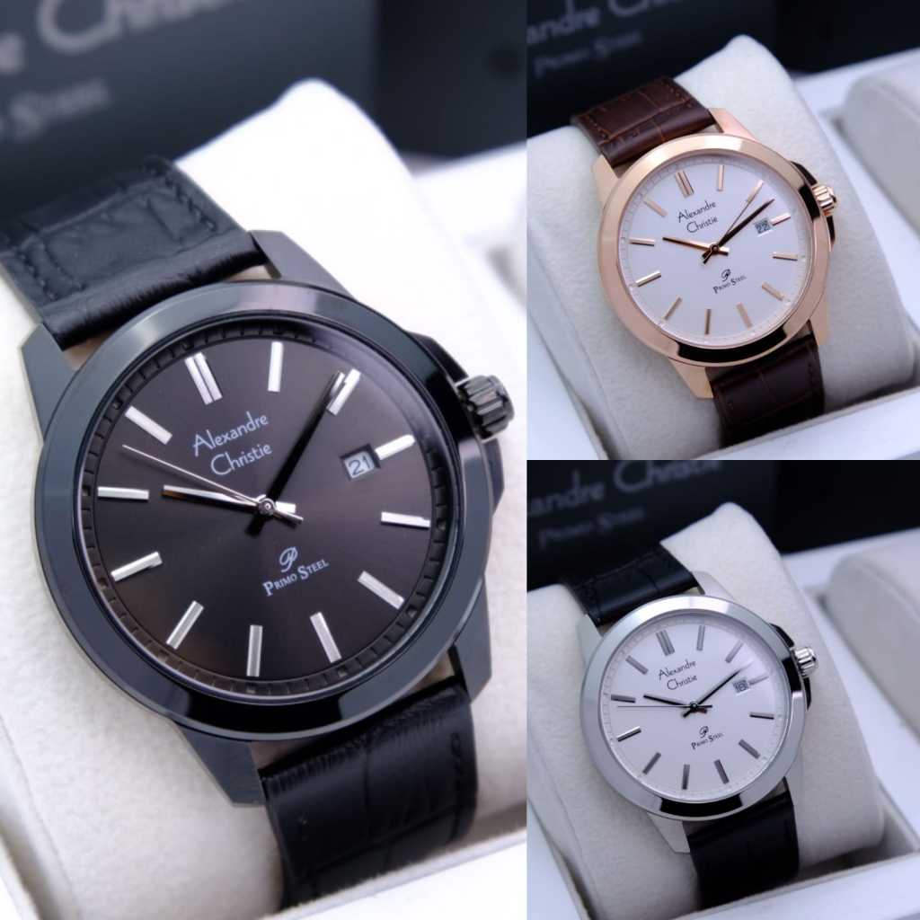JAM TANGAN PRIA ALEXANDRE CHRISTIE AC 1017 AC1017 BLACK LEATHER ORIGINAL