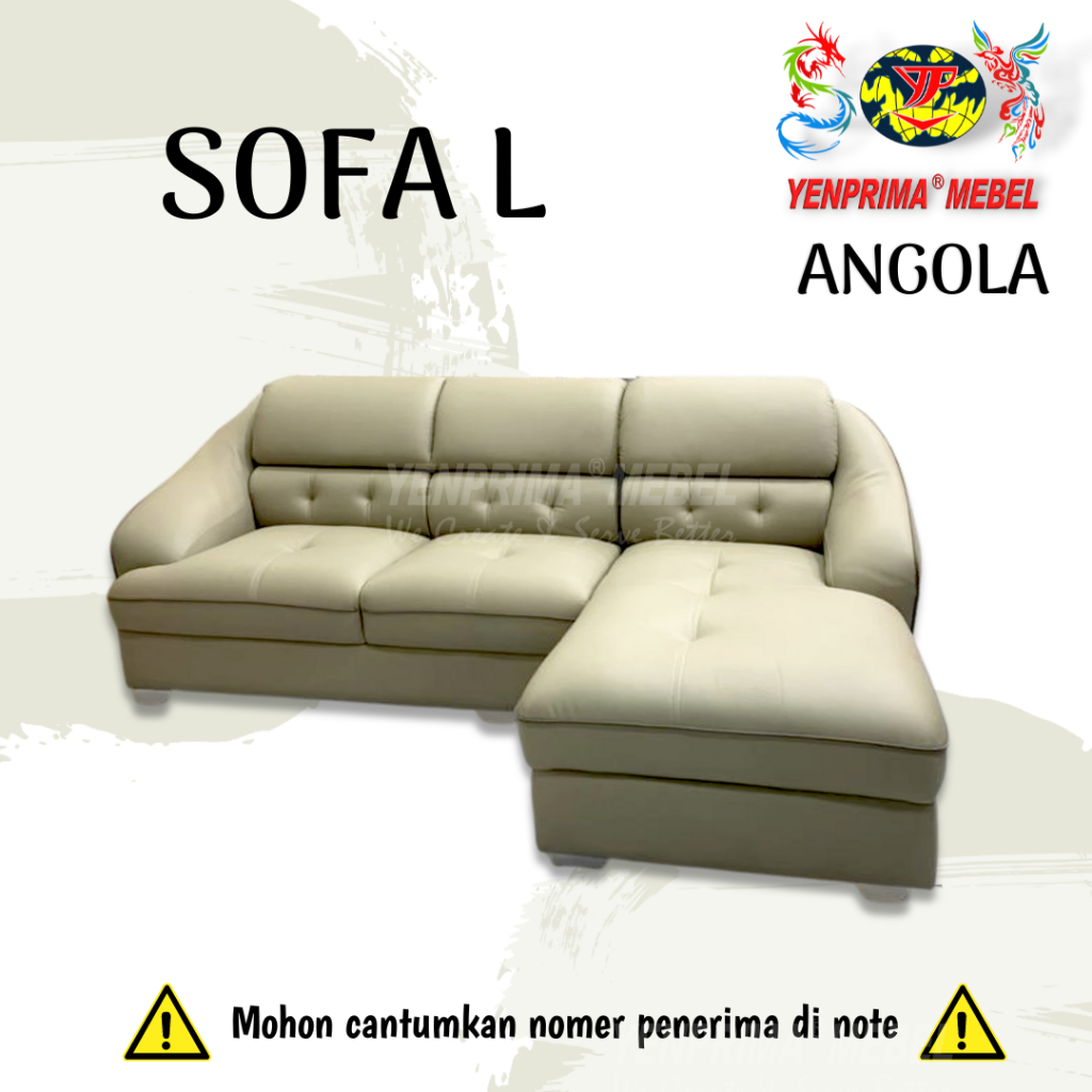 [YENPRIMA] Sofa L Angola / Sofa Kulit / Sofa kulit Cream