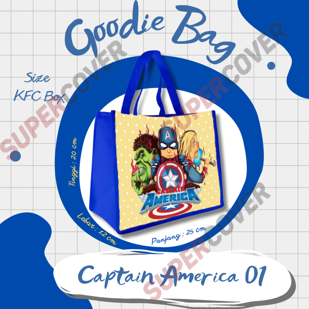 

Goodie Bag Gambar Kartun Captain America 01 Warna Biru Tua Untuk Acara Ulang Tahun, Aqiqah, Sunatan Dan Lain lain.