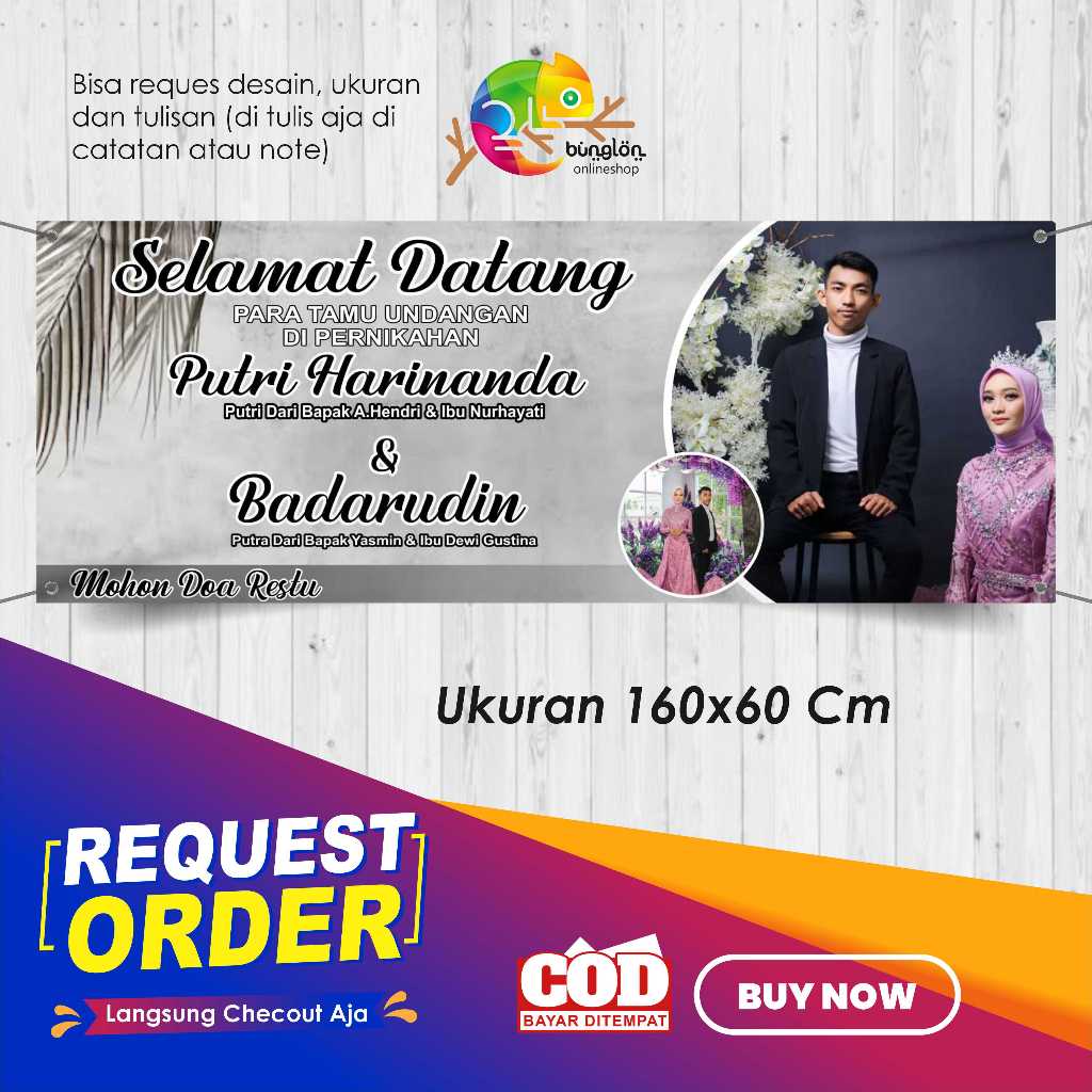 Banner 160x60 Selamat Datang di Pernikahan atau Wedding Custom Desain
