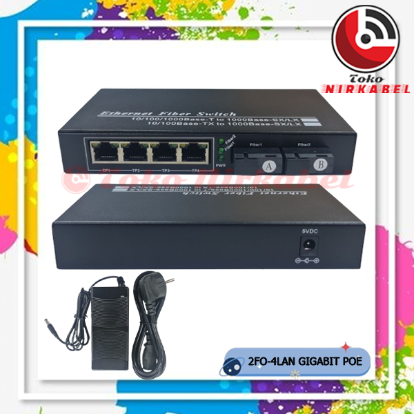 Ethernet Fiber Switch 2 FO 4 POE Gigabit /Media Converter Switch FO | 2 SC 4 LAN Gigabit POE