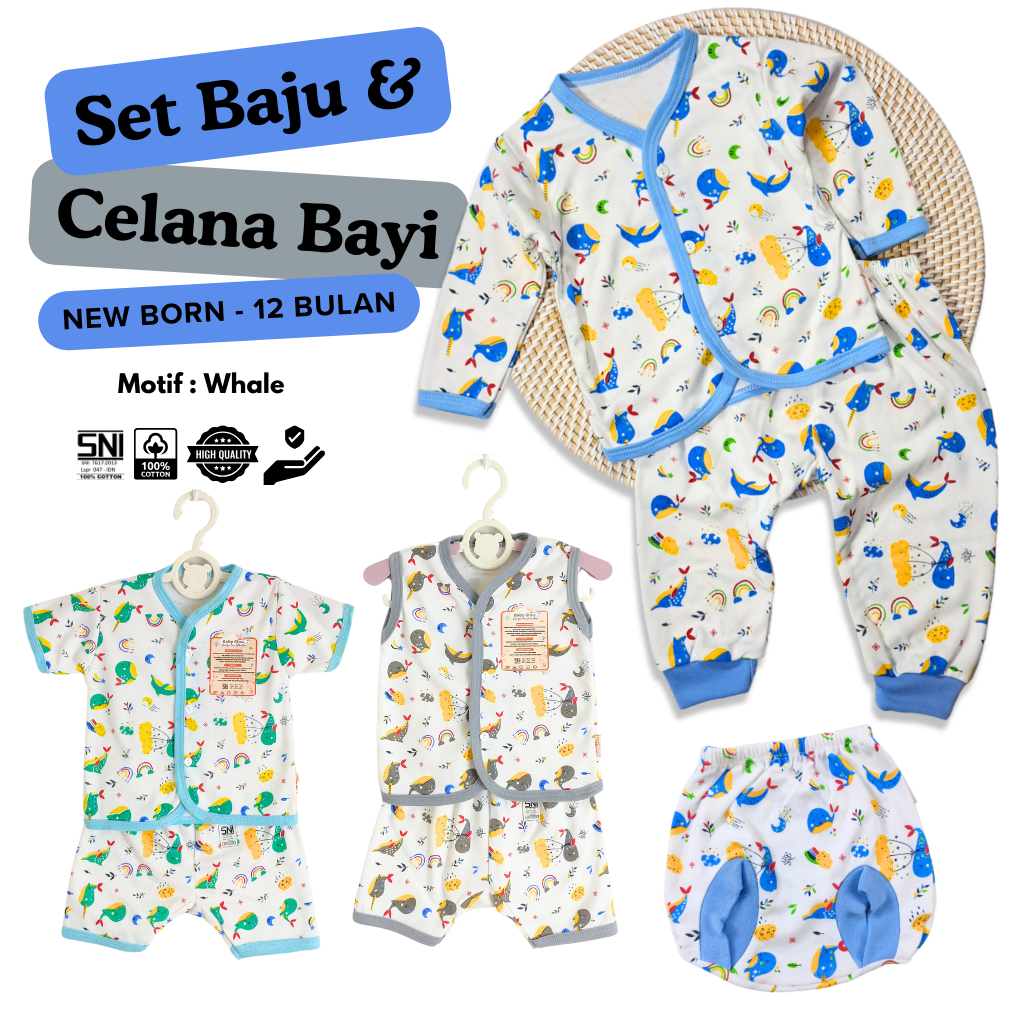 [Pilih Set] Setelan Baju Celana Bayi Laki Laki Perempuan 0 6 12 Bulan Pendek Panjang Kutung Buntu da