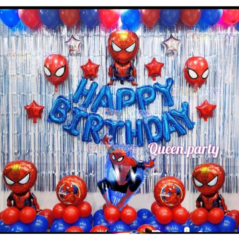 Paket dekorasi spiderman action/dekorasi ulang tahun tema spiderman