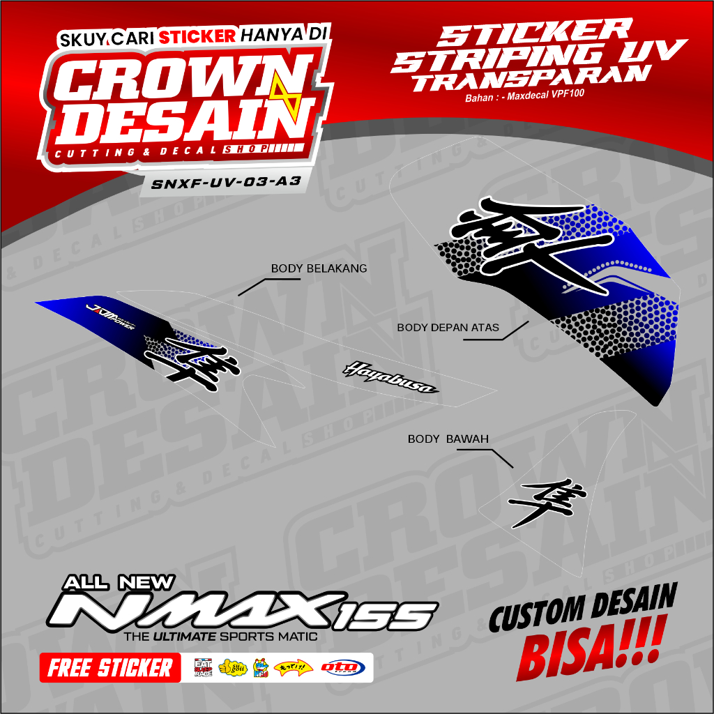 STRIPING STIKER NMAX 155 NEW MOTIF JDM HAYABUSA BIRU HITAM - STIKER STRIPING YAMAHA ALL NEW NMAX 155