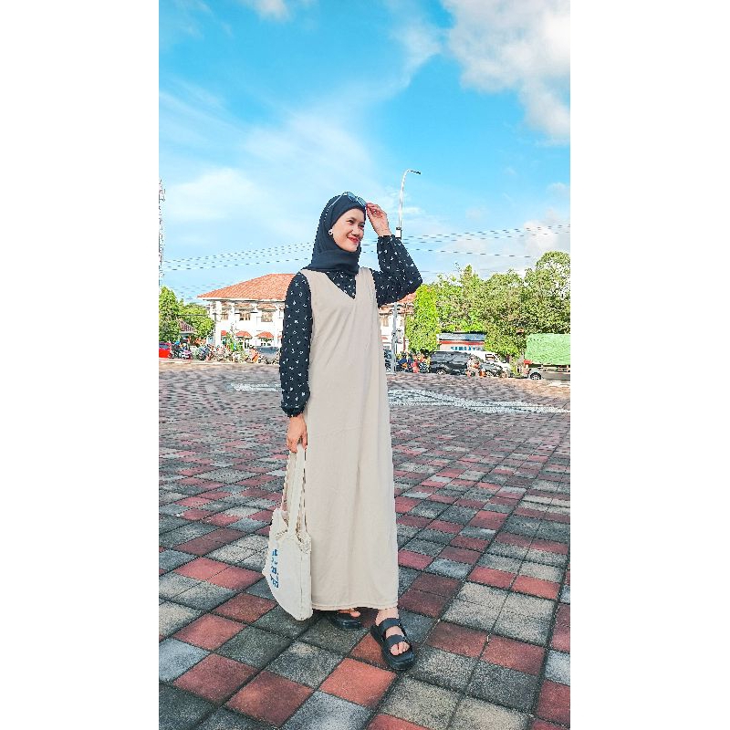 kenzaoutfit / overall sett overall dress motif / overall polos / dress remaja / dress lebaran 2024 /