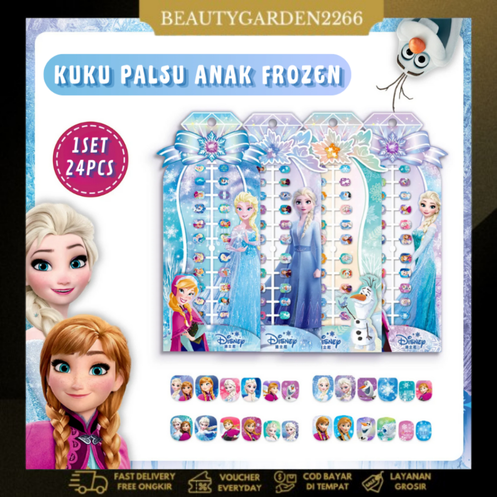 [ COD ] 24Pcs/12pcs Kuku Mainan Anak Perempuan Free lem / Disney Frozen Princess Mickey Mouse Sofia 