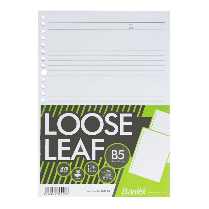 

Bantex Loose Leaf B5 Paper 26 Ring 80gsm Kertas Refill Binder Paling TEBAL 8600 00