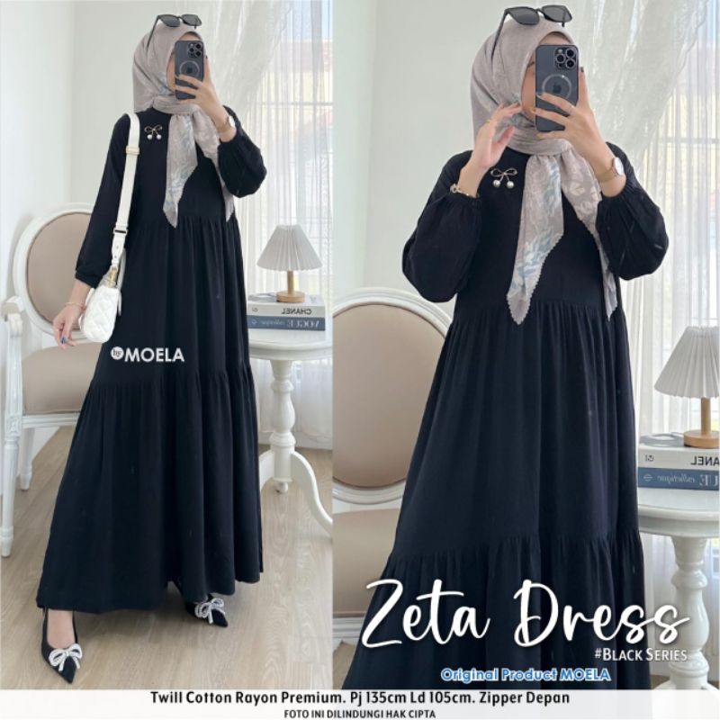 [REALPICT] Zeta Dress by Moela | Gamis Rayon Polos | Dress Susun | Best Seller Dress Ori Moela