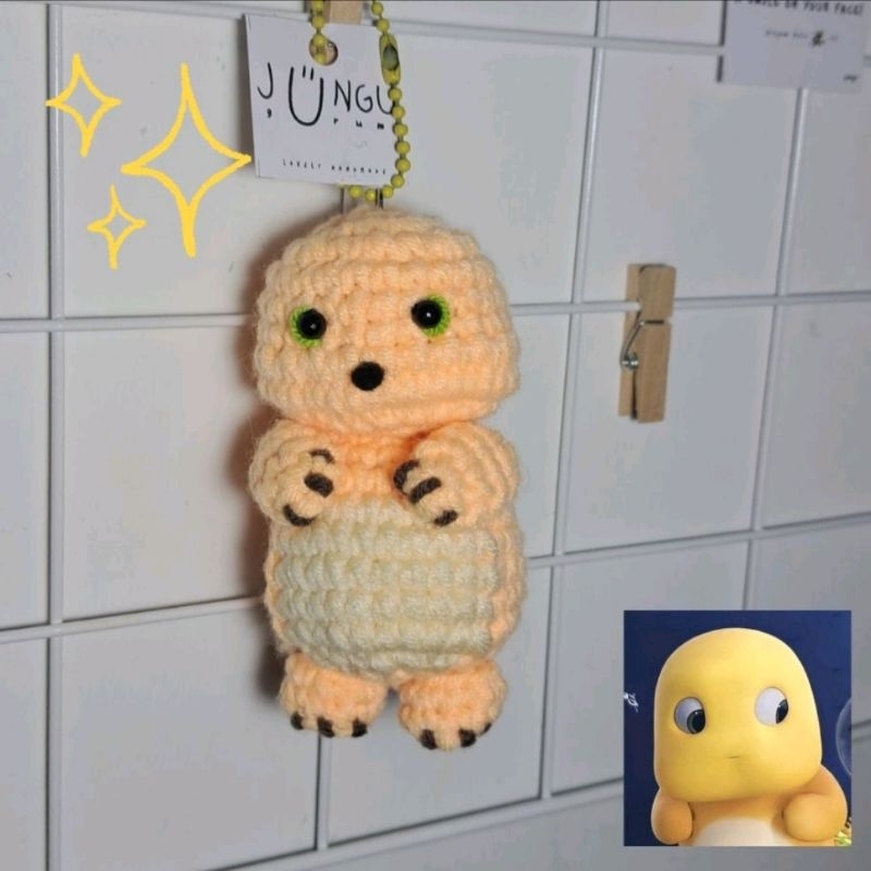 gantungan Dino kuning rajut | crochet dino kuning sticker wassaf hehe keychain | jungugurumi