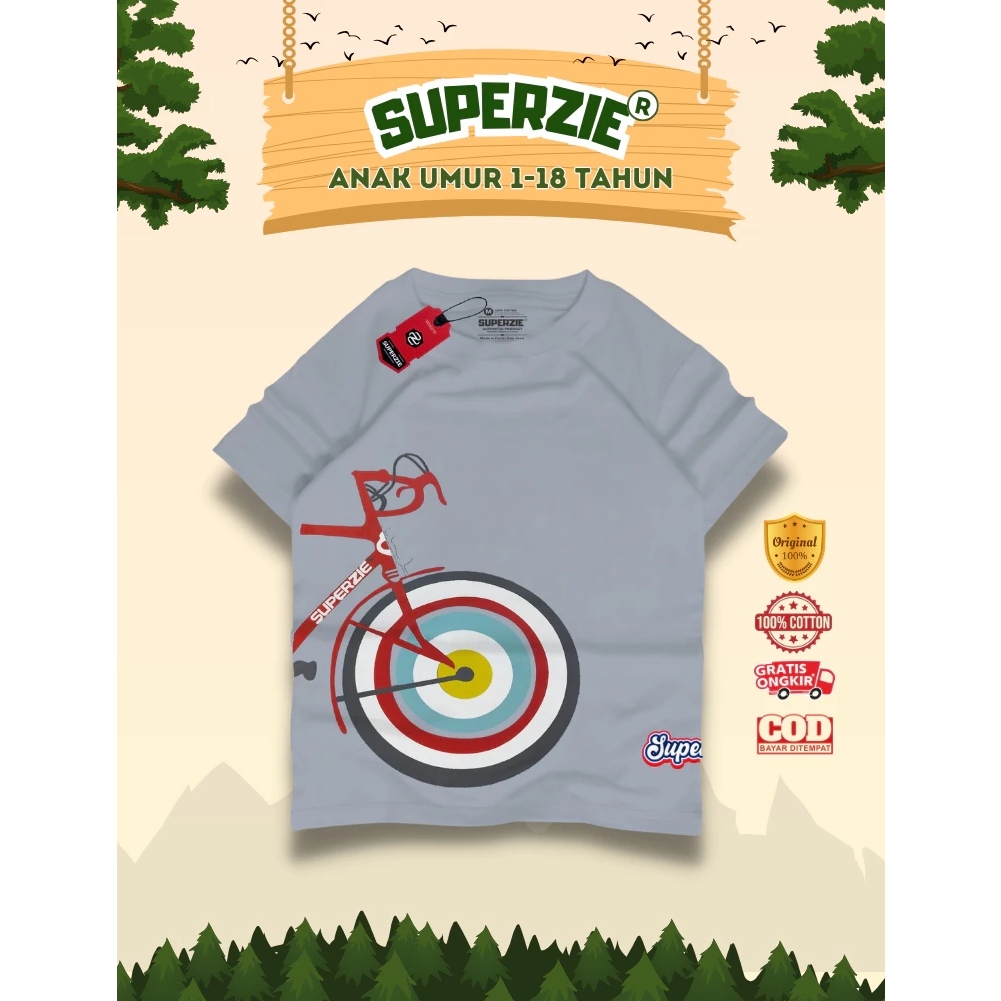baju kaos anak laki-laki unisex motif sepeda warna abu semen termurah langsung dari konveksi superzi
