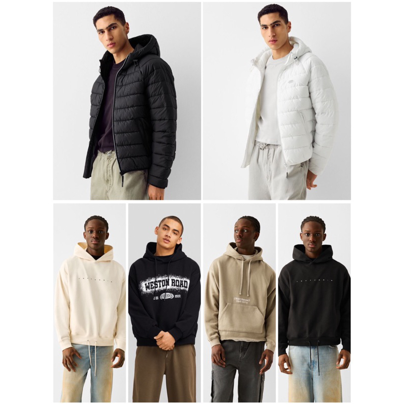 Ready Jastip Jasa Titip Bershka Man Puffer Hoodie Jacket Oversize Black White Warehouse Youthoria We