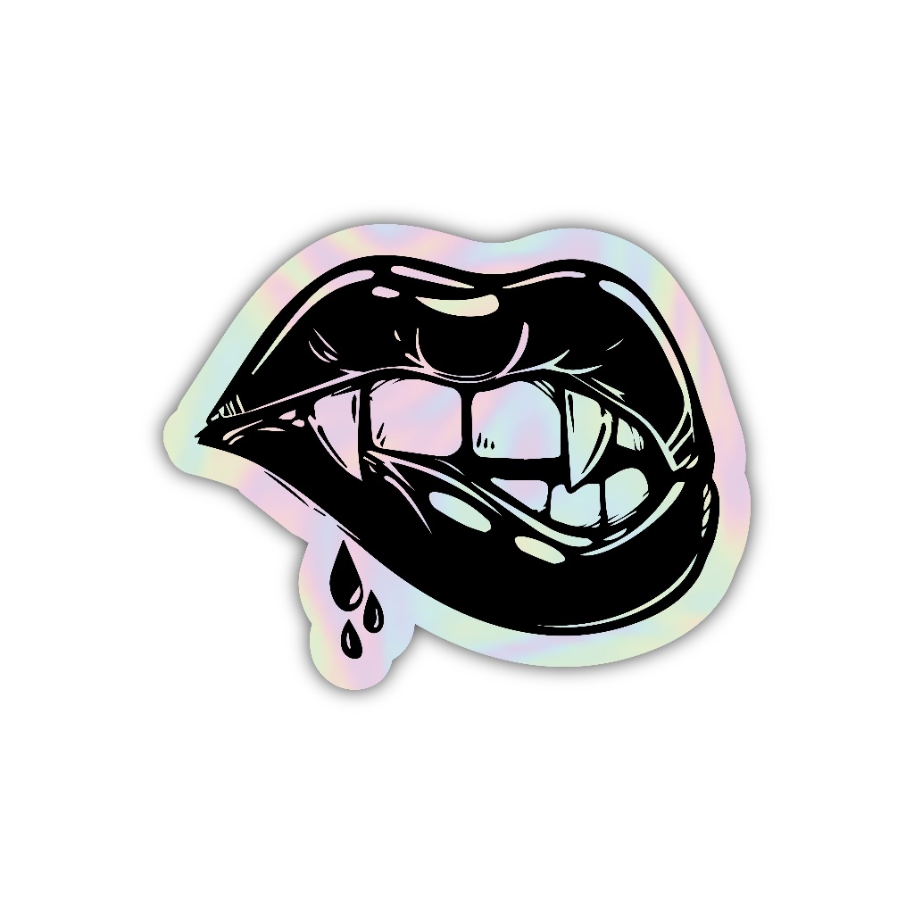 

sticker mulut bertaring, stiker hologram satuan- Z064