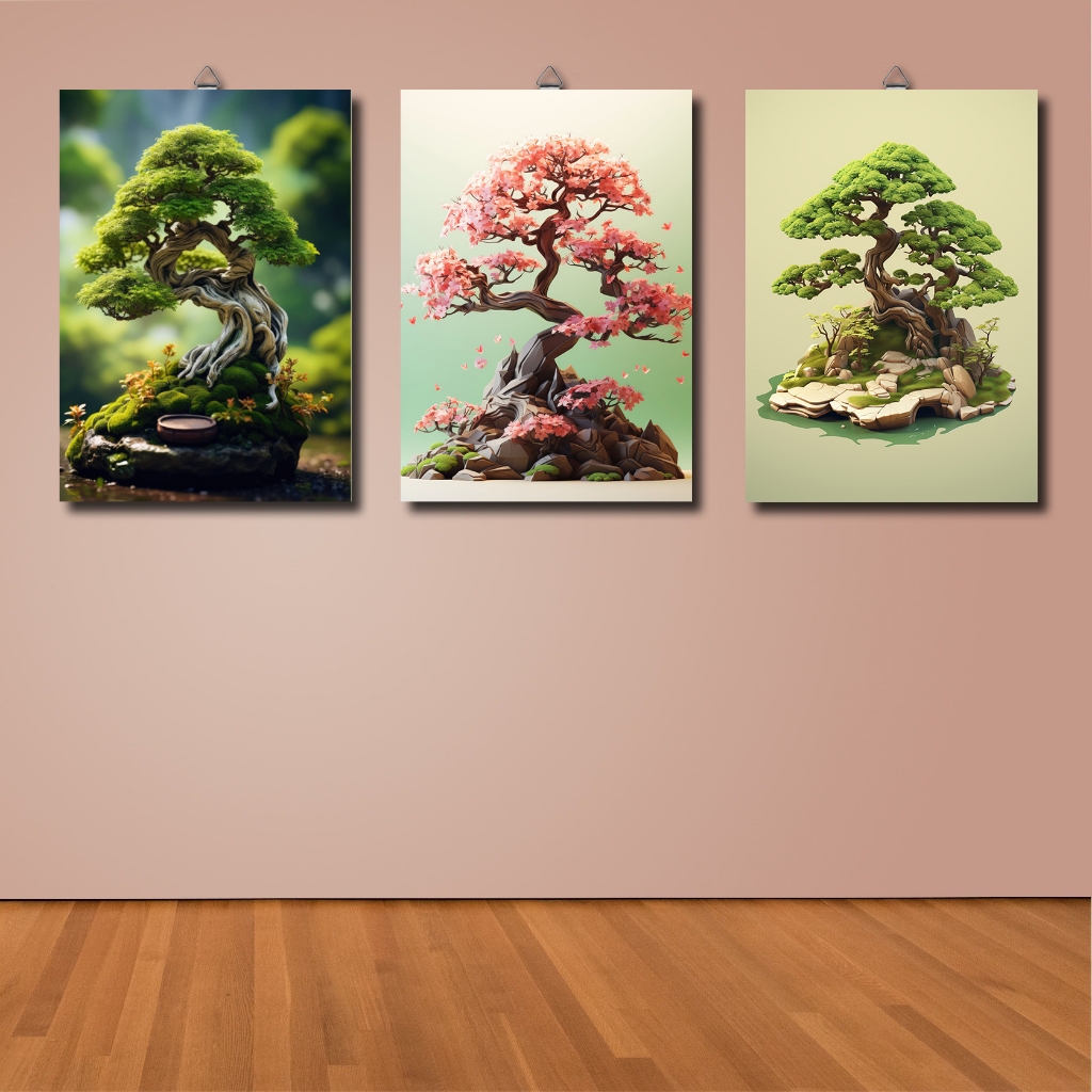 Poster Kayu Hiasan Dinding Motif Lukisan Bonsai Aesthetic Ai Wall Decor Dekorasi Dinding Kamar Cowo