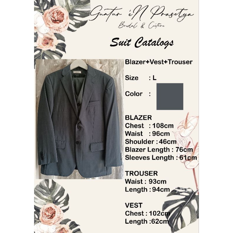 2 set jas + celana + rompi/vest pria size L preloved second