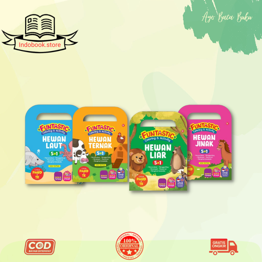 Funtastic Coloring & Activity – Hewan Ternak,Hewan Liar,Hewan Jinak,Hewan Laut bonus stiker dan tope