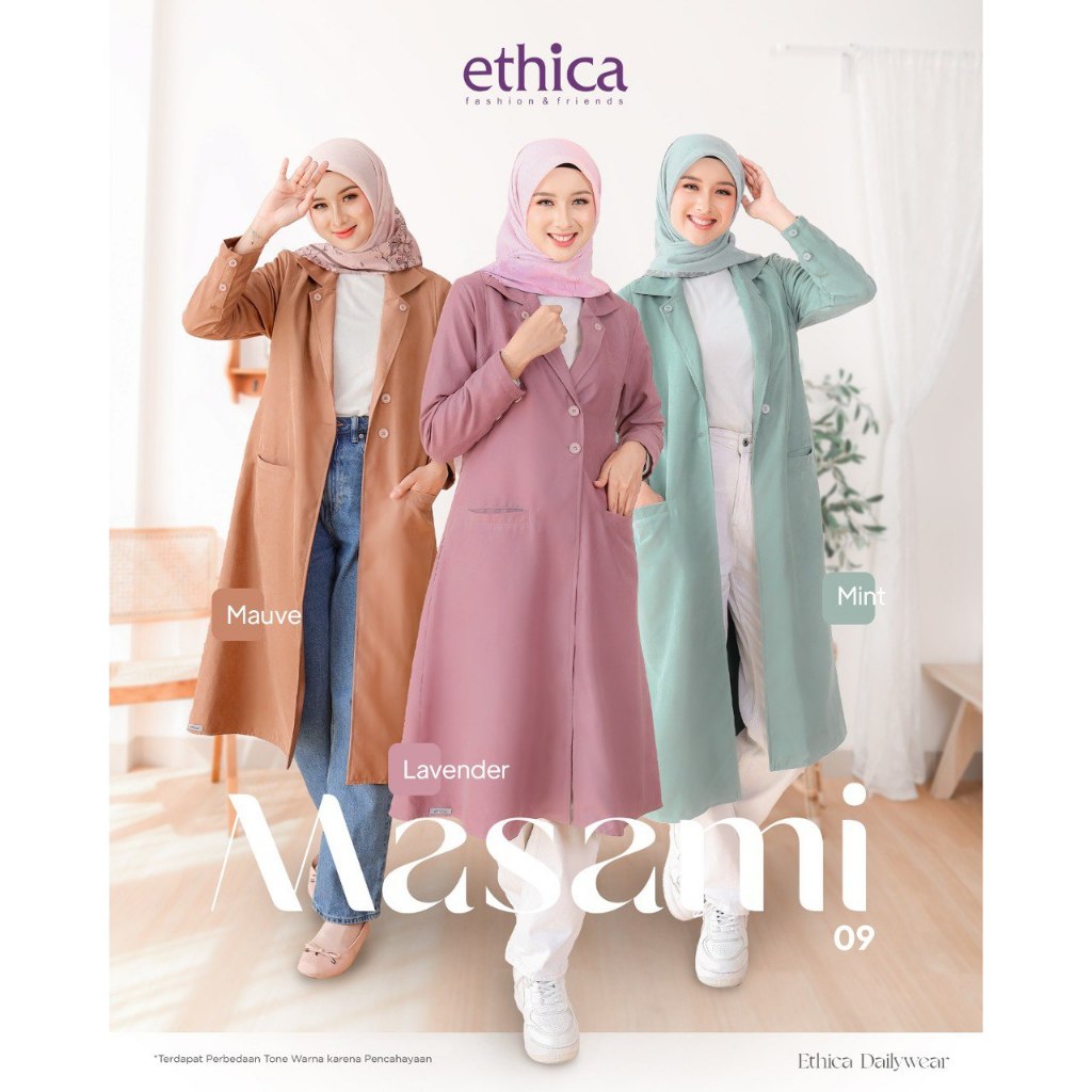 Ethica-Masami 09 Lavender-Mint-Mauve Corduroy Outer Gamis Tunik Wanita Dewasa Cardigan Baju Luaran R
