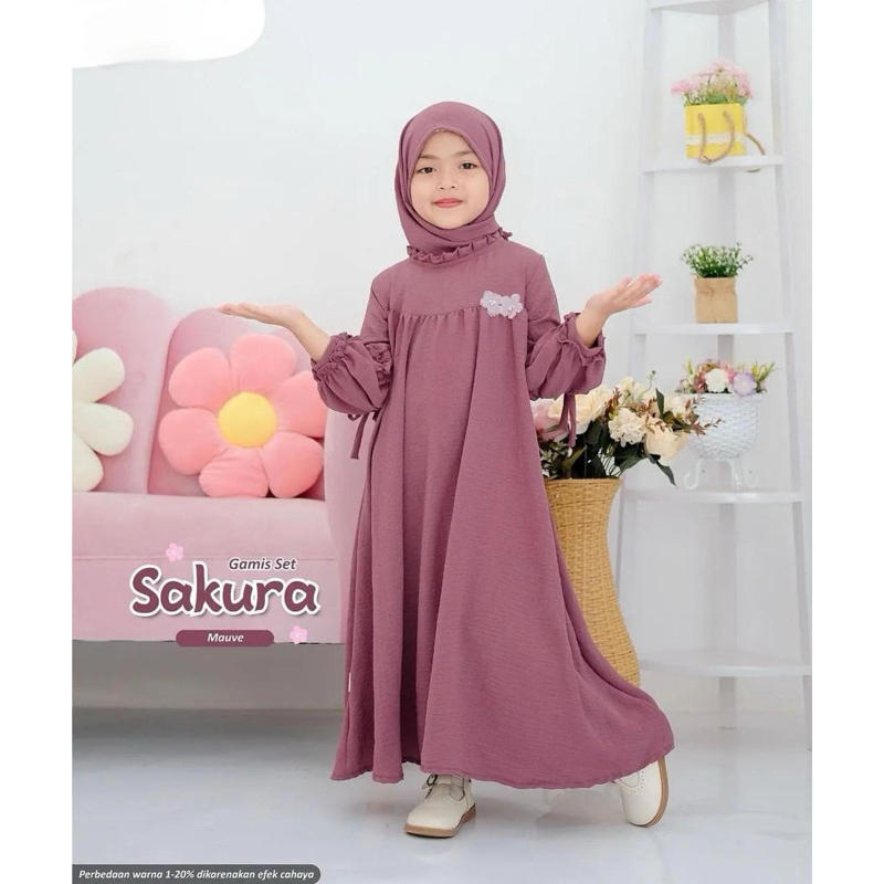 New Sale Sakura Set Kids Gamis Anak Tanggung Usia 3 4 5 6 7 8 9 10 tahun Syari Dress + Khimar Fashmi