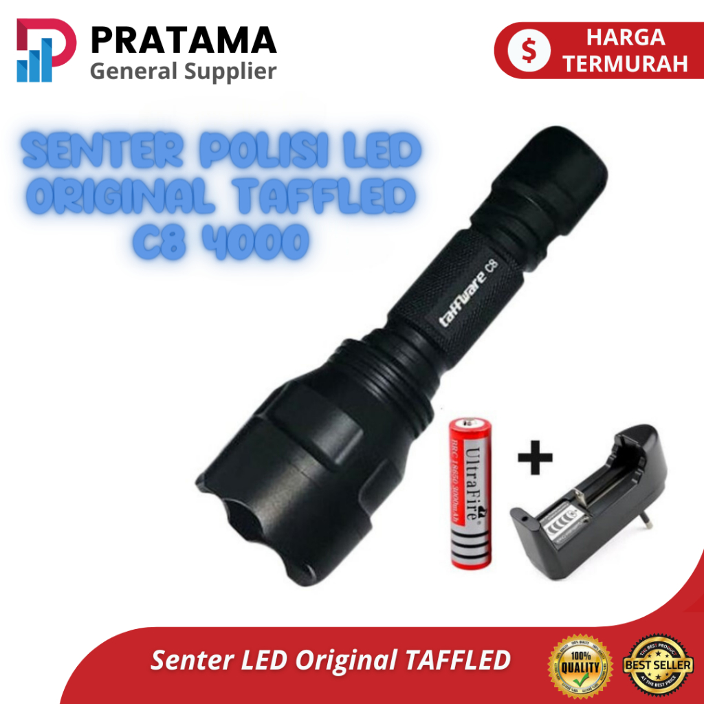 Senter LED Original TAFFLED C8 4000 Lumens Super Terang | surabaya