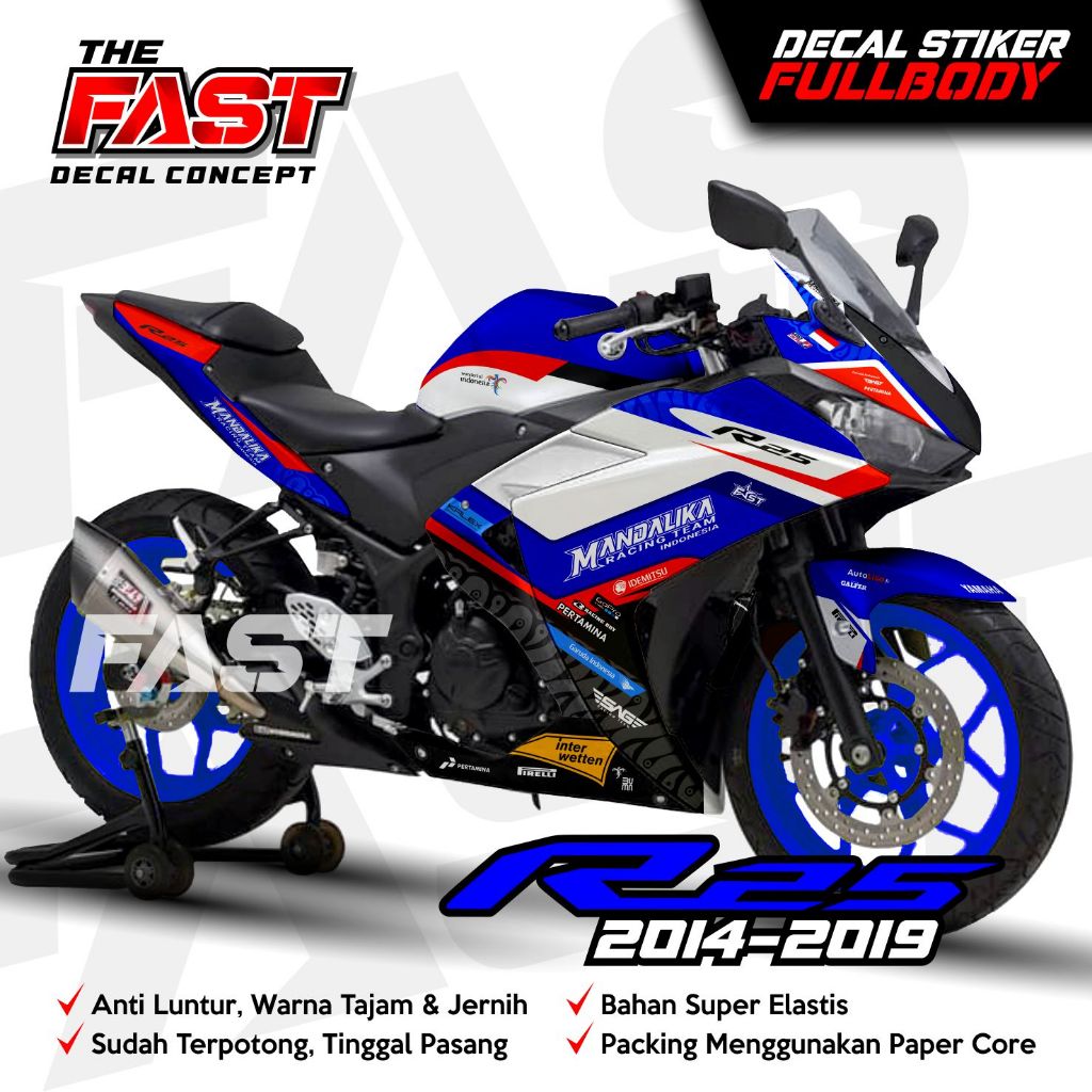 Decal Anti Luntur Tahan Lama, Decal Variasi R25 Old Fullbody // Stiker Yamaha R25 Fullbody Mandalika
