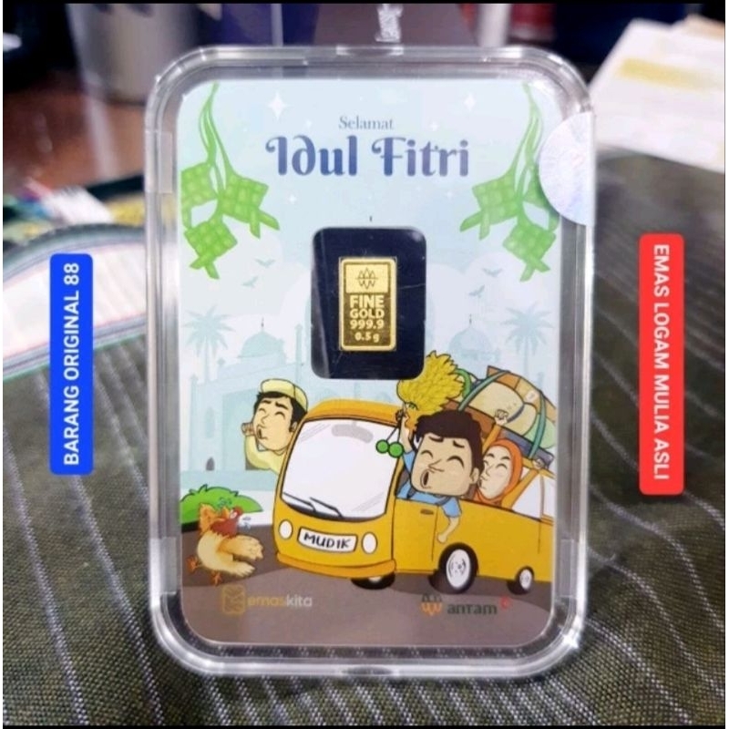 HADIAH LEBARAN KADO UCAPAN SELAMAT IDUL FITRI EMAS 0.5 GRAM 999.9 ANTAM 0,5 LOGAM MULIA HARTADINATA 