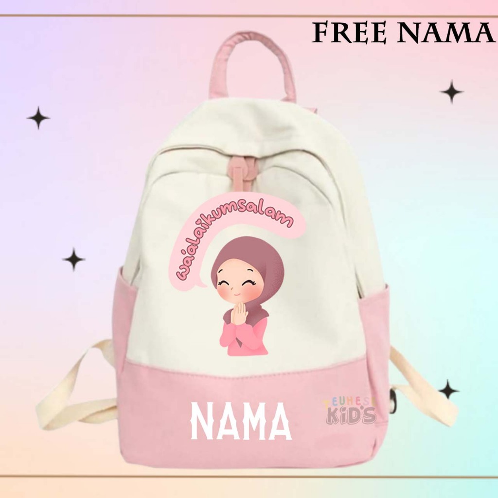 (FREE NAMA) TAS BACKPACK ransel anak sekolah /Ngaji muslimah "WALAIKUMSALAM"