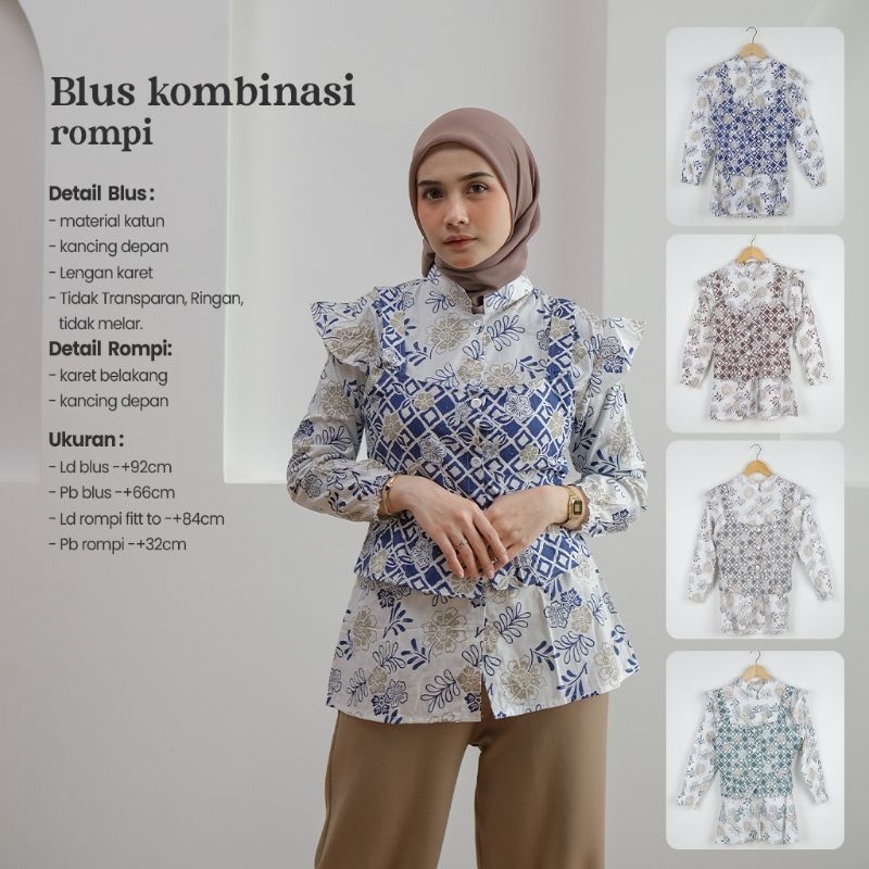 Blus Kombinasi Vest Rompi - Naira Batik