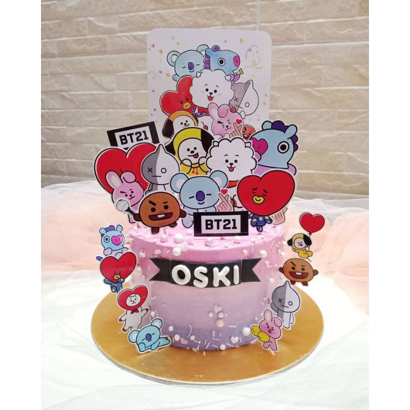 Topper BTS IDOL KOREA Hiasan Cake ULTAH Bisa Custom Nama
