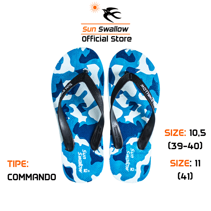 Sun Swallow Sandal Jepit Karet Pria Commando Biru Motif Army