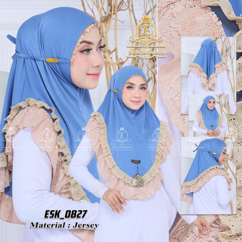 Erin collection Erin hijab esk0827 jilbab instan bergo renda mewah tali belakang kerut dahi bergo re