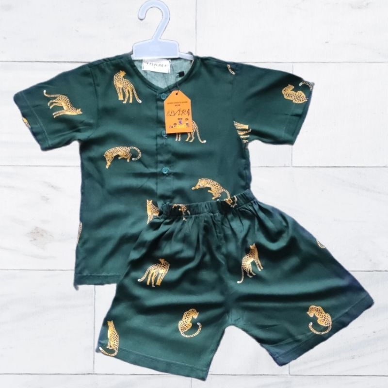 ELVI.RA - Setelan Rayon Anak Laki laki dan Perempuan – One set Baju Anak Rayon Unisex – Motif Macan 