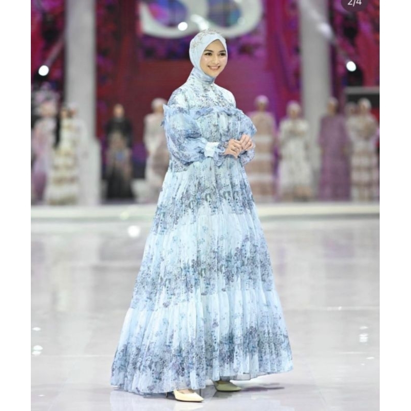 Dress Biru Set Hijab Lebaran Citra Kirana by Shellasaukia