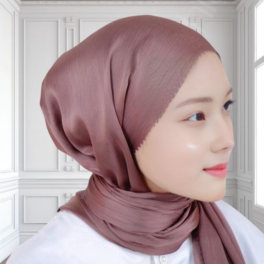 Pashmina Shimer Silk Premium Laser Cut / Pashmina Malay Satin Crinkle Silk Premium