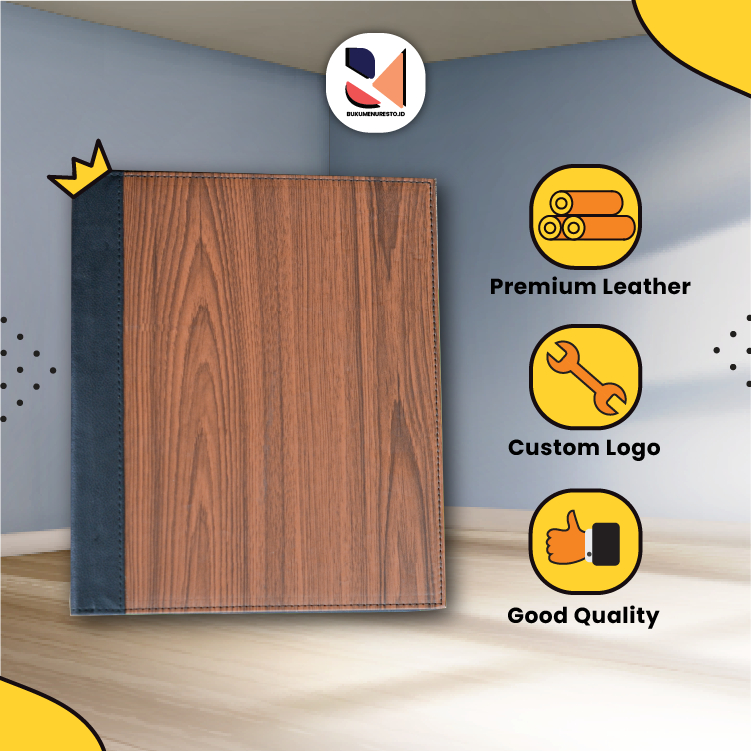 

COVER BUKU MENU MODEL KAYU HOTEL/KEDAI/RESTO/CAFE CUSTOM LOGO PREMIUM LEATHER