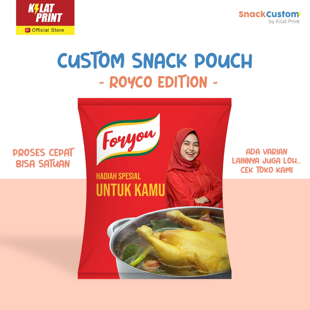 

Snack Custom Foto Teks Bungkus Pouch Jumbo Ala Royco Edition