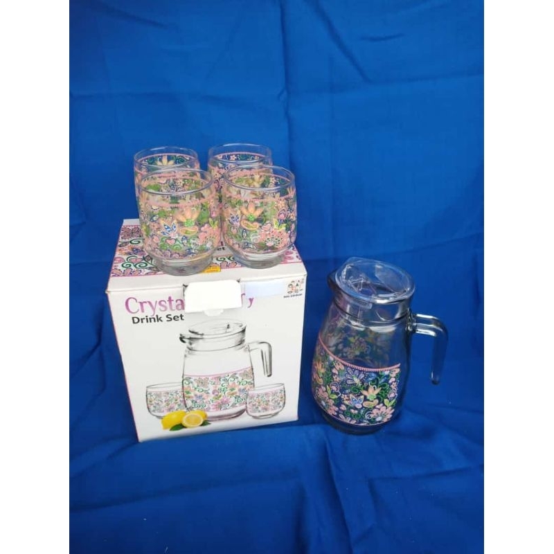 Crystal luxury drink set 1 liter dengan 4 gelas cantik set