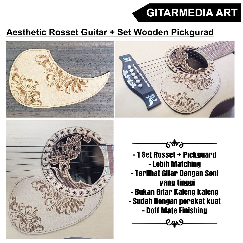 rosset+Pickguard gitar akustik kayu rosset gitar akustik vintage ornament lubang gitar clasik style