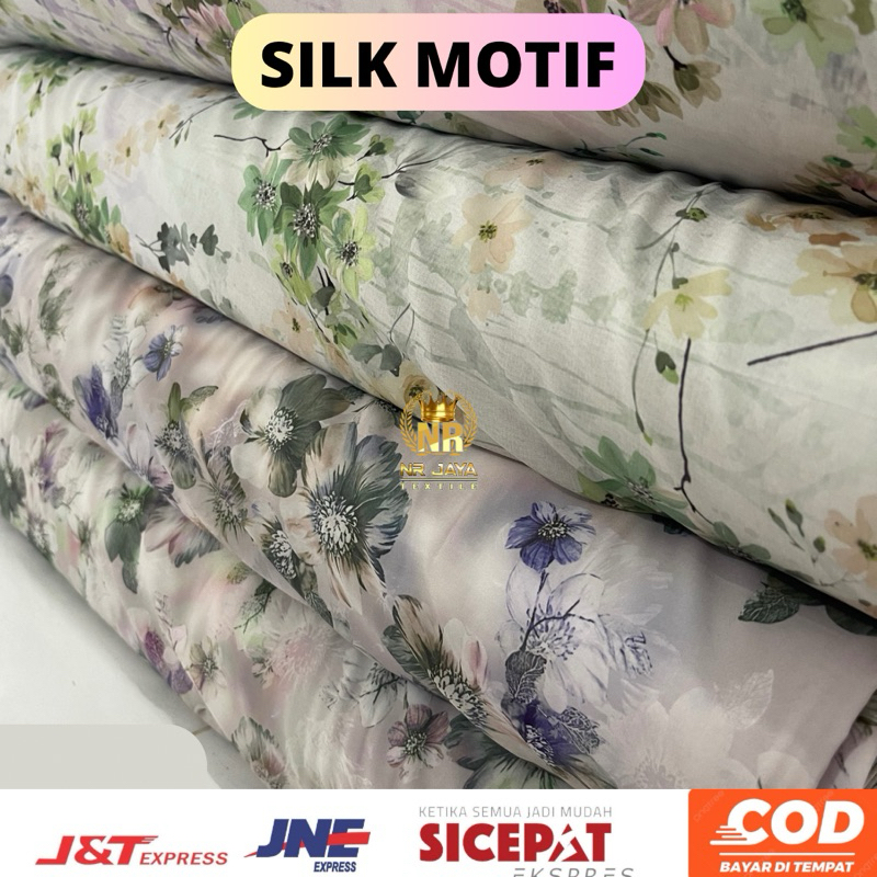 kain satin silk motif bunga premium meteran