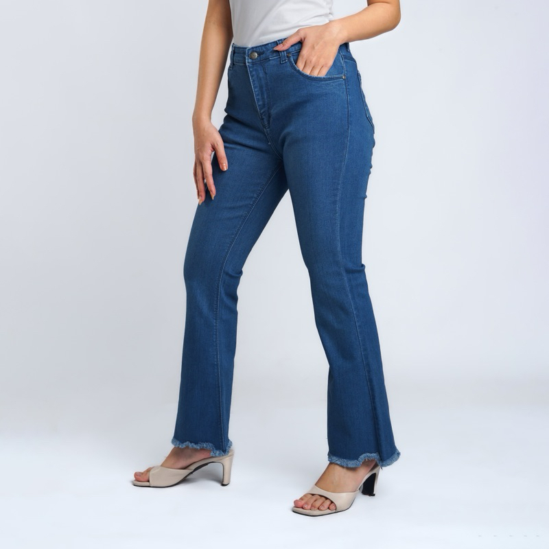 Celana Cutbray Jeans Panjang Wanita Longpant Denim Polos Fit XXL Bigsize Lexi Biru Jean