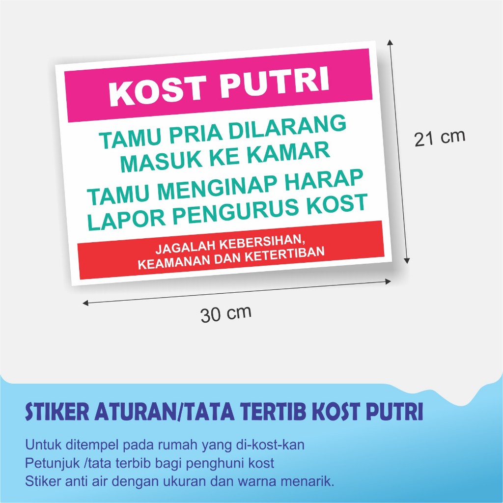 STIKER ATURAN / TATA TERTIB KOST PUTRI