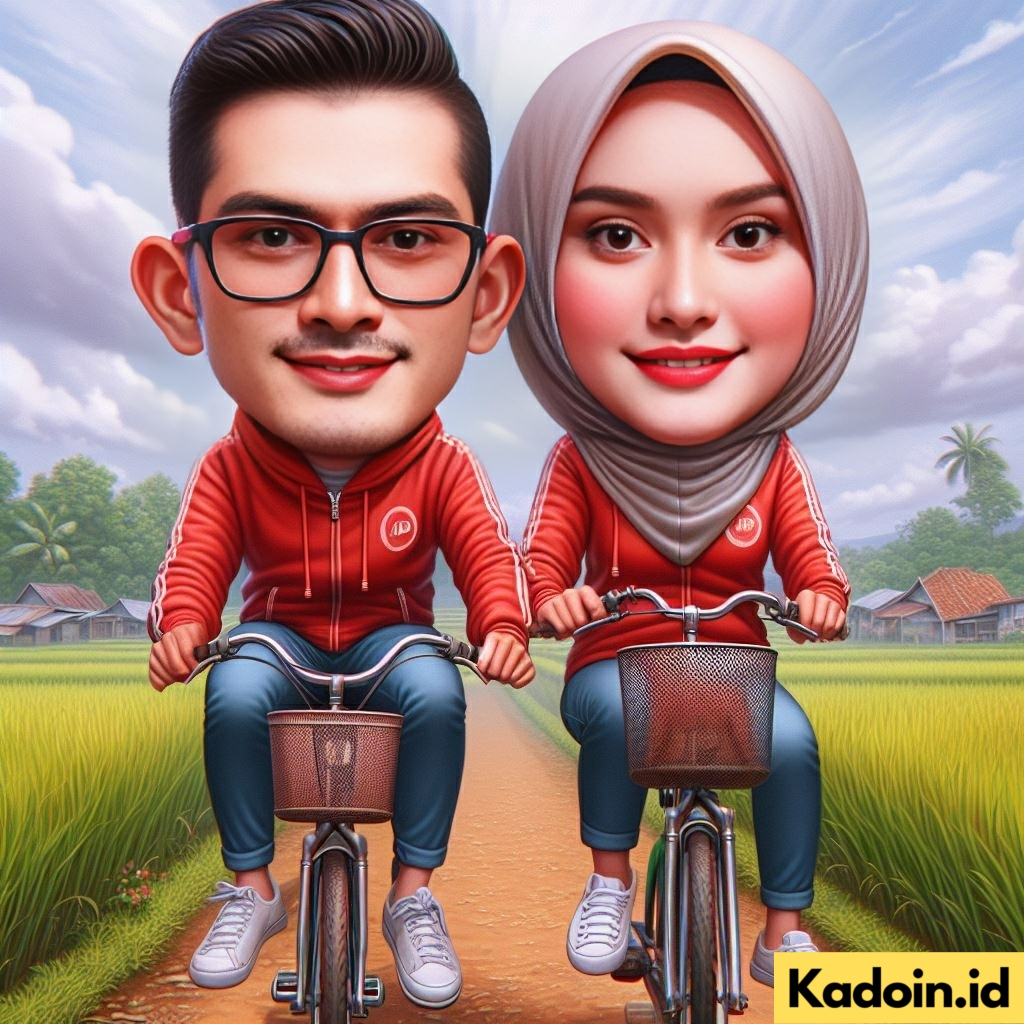 Jasa Edit Karikatur Naik Sepeda Untuk Kado Ulang Tahun/Wisuda/Anniversary/Pernikahan dll