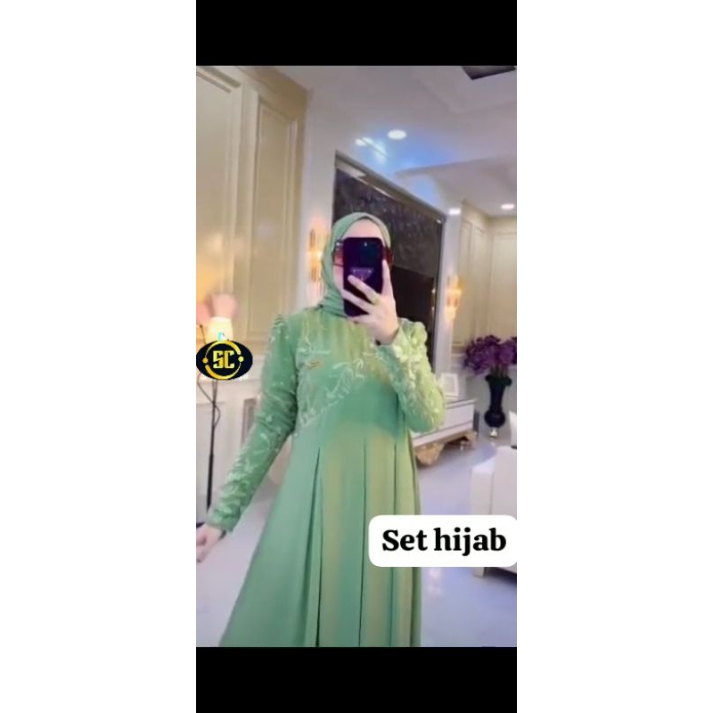 GAMIS CERUTY MIX BROKAT MUTIARA SET HIJAB/GAMIS WANITA IMPORT PREMIUM