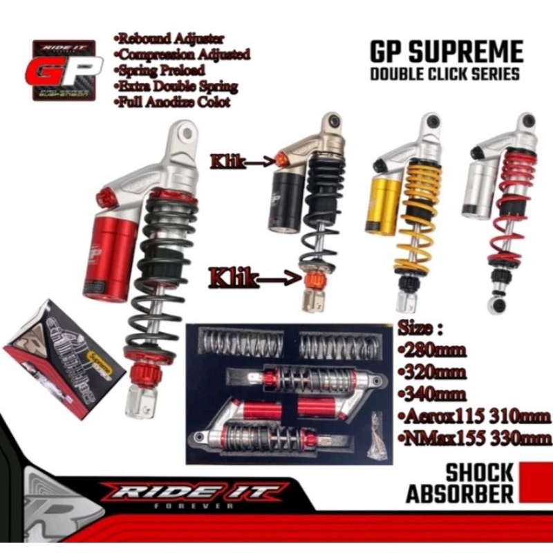 Shock Shockbreker RIDE IT GP PREMIUM Series Double Klik Click Shockbreaker Tabung Atas Matic Bebek M