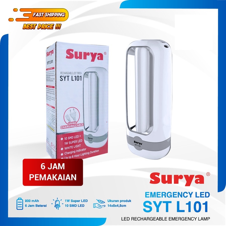 Surya SYT L101 Senter CAS 1W + EMERGENCY 10SMD LED SYTL101 SYT-L101