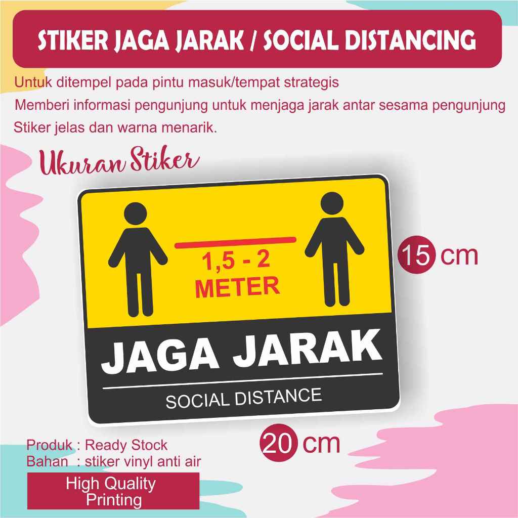 

STIKER JAGA JARAK SOCIAL DISTANCING PHISYCAL DISTANCING UKURAN 20 X 15 CM