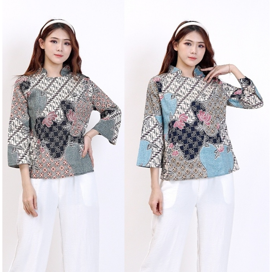 BAJU BLOUSE BATIK WANITA 559 J BAJU BATIK HITAM BIRU NAVY PREMIUM MODERN KERJA KANTOR PESTA KASUAL E