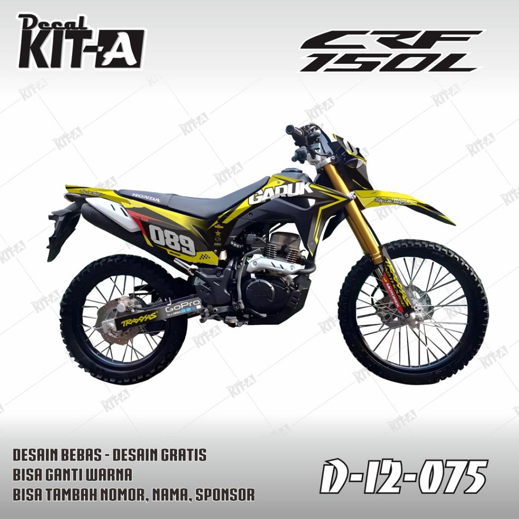 Decal sticker striping variasi CRF 150L extreme SUPERMOTO KUNING LIS HITAM D-I2-075